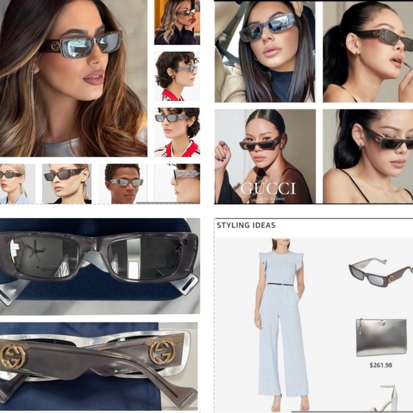 GUCCI UNISEX RECTANGULAR GREY & MOTHER OF PEARL WITH MIRROR LENSES SUNGLASSES